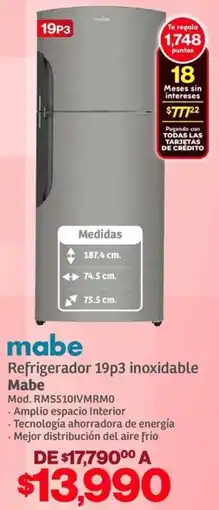 Soriana Híper Mabe refrigerador 19p3 inoxidable oferta