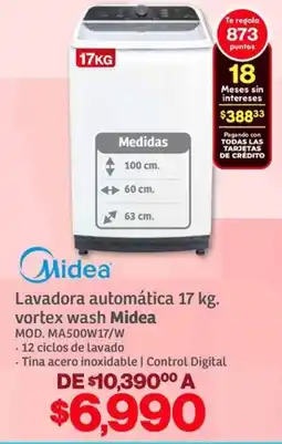 Soriana Híper Midea Lavadora automática vortex wash oferta
