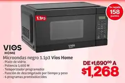 Soriana Híper Vios home microondas negro 1.1p3 oferta