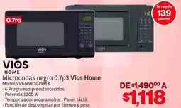 Soriana Híper Vios home microondas negro 0.7p3 oferta