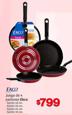 Soriana Híper Ekco juego de 4 sartenes oferta