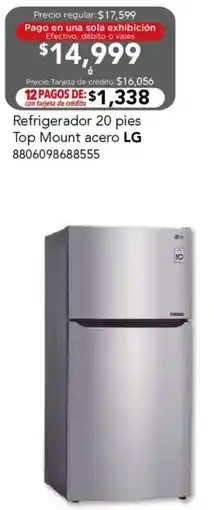 City Club Lg refrigerador 20 pies top mount acero oferta