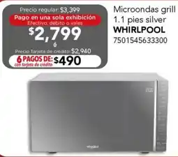 City Club Whirlpool microondas grill 1.1 pies silver oferta