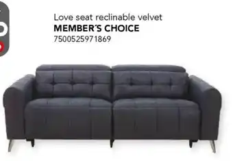 Member's choice love seat reclinable velvet