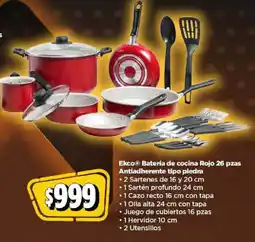 Bodega Aurrerá Ekco batería de cocina rojo oferta