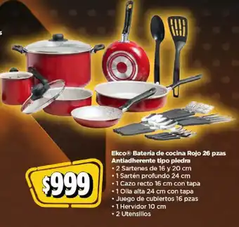 Bodega Aurrerá Ekco batería de cocina rojo oferta