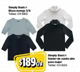 Bodega Aurrerá Simply basic blusa manga 3/4 oferta