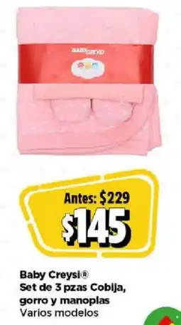 Bodega Aurrerá Baby creysi set de 3 pzas cobija, gorro y manoplas oferta