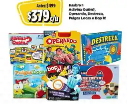 Bodega Aurrerá Hasbro adivina quién?, operando, destreza, pulgas locas o bop it! oferta