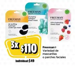 Bodega Aurrerá Freeman variedad de mascarillas o parches faciales oferta