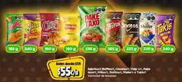 Bodega Aurrerá Sabritas ruffles , cheetos , chip's , pake taxo , fritos , doritos , mafer o takis variedad de botanas oferta