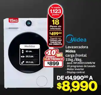Midea lavasecadora carga frontal 15 kg/8 kg