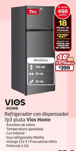 Soriana Híper Vios home refrigerador con dispensador 7p3 plata oferta