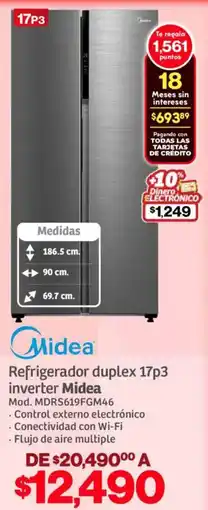 Soriana Híper Midea refrigerador duplex 17p3 inverter oferta