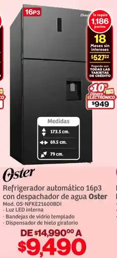 Soriana Híper Oster refrigerador automático 16p3 oferta