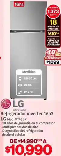 Soriana Híper LG refrigerador inverter 16p3 oferta
