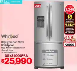 Soriana Híper Whirlpool refrigerador 20p3 oferta