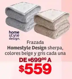 Soriana Híper Homestyle design frazada sherpa, colores beige y gris oferta