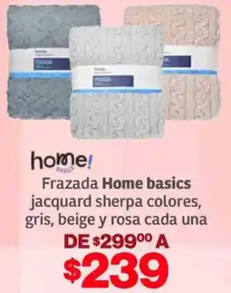 Soriana Híper Home basics frazada jacquard sherpa colores, gris, beige y rosa oferta