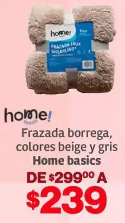 Soriana Híper Home basics frazada borrega, colores beige y gris oferta