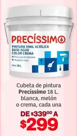 Soriana Híper Precíssimo cubeta de pintura blanca, melón o crema, cada una oferta