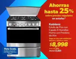 Sam's Club Koblenz estufa de piso con capelo 6 hornillas horno con freidora de aire oferta