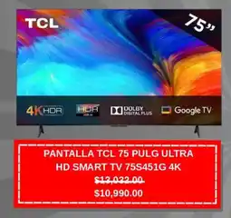 Muebles América TCL hd smart tv pantalla 75 pulg ultra oferta
