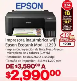 Soriana Mercado Epson impresora inalámbrica wifi ecotank mod. l1250 oferta