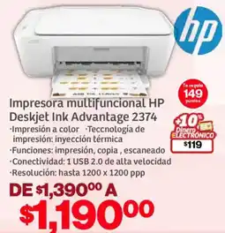 Soriana Mercado Hp impresora multifuncional deskjet ink advantage 2374 oferta