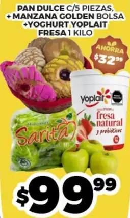 Merco Pan dulce c/5 piezas, + manzana golden bolsa oferta