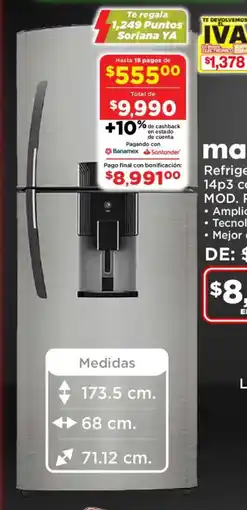 Soriana Mercado Mabe refrigerador automático 14p3 oferta