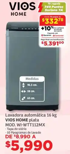 Soriana Mercado Vios home lavadora automática plata oferta