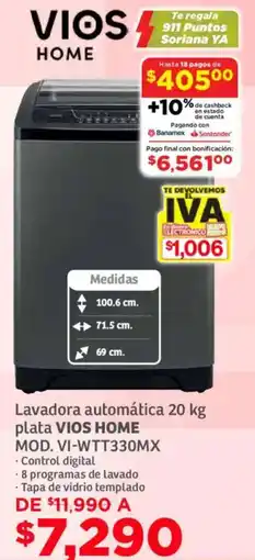Soriana Mercado Vios home lavadora automática plata oferta