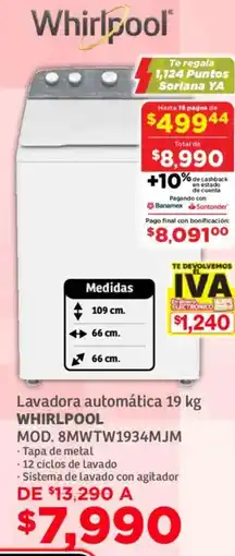 Soriana Mercado Whirlpool lavadora automática oferta