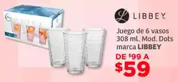 Soriana Mercado Libbey juego de 6 vasos oferta