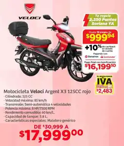 Soriana Mercado Veloci Argent X3 125CC rojo oferta