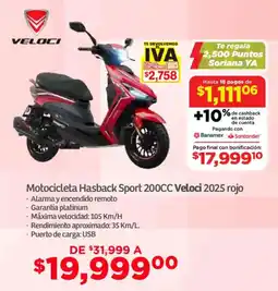 Soriana Mercado Veloci Hasback Sport 2025 200 CC rojo oferta