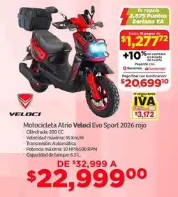 Soriana Mercado Veloci Atrio Evo Sport 2026 rojo oferta