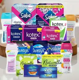Woolworth Toda la protección femenina, saba, kotex, naturella, always, tampax y shampoo lomecan oferta