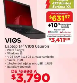 Soriana Híper Vios celeron laptop 14" oferta