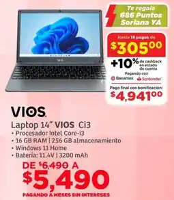 Soriana Híper Vios laptop 14" Ci3 oferta