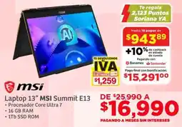 Soriana Híper Msi laptop 13" summit E13 oferta