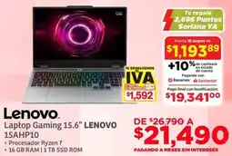 Soriana Híper Lenovo laptop gaming 15.6" oferta