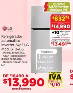 Soriana Híper LG refrigerador automático inverter 24p3 oferta