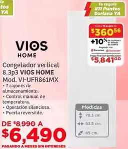 Soriana Híper Vios home congelador vertical 8.3p3 oferta