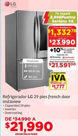 Soriana Híper LG refrigerador oferta