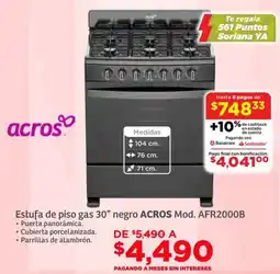 Soriana Híper Acros estufa de piso gas 30" negro oferta