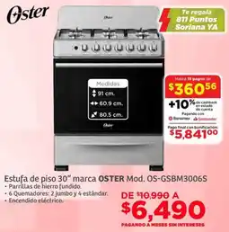 Soriana Híper Oster estufa de piso 30” oferta