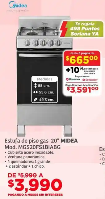 Soriana Híper Midea estufa de piso gas 20″ oferta