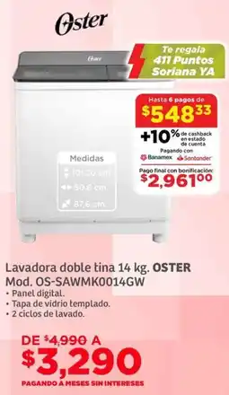 Soriana Híper Oster Lavadora doble tina oferta
